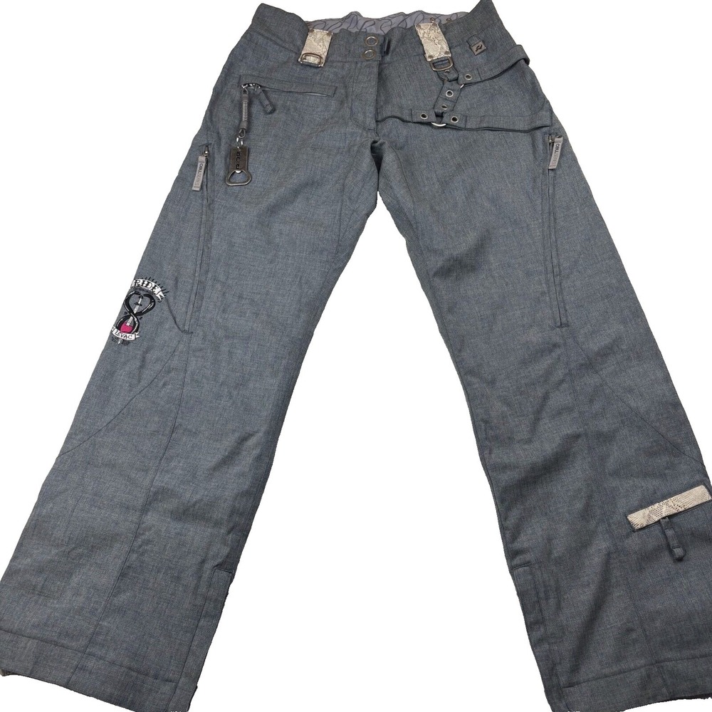 Ride Levac Snowboard Pants Women's Medium Gray Lined Cell Series Love Ankle Zip